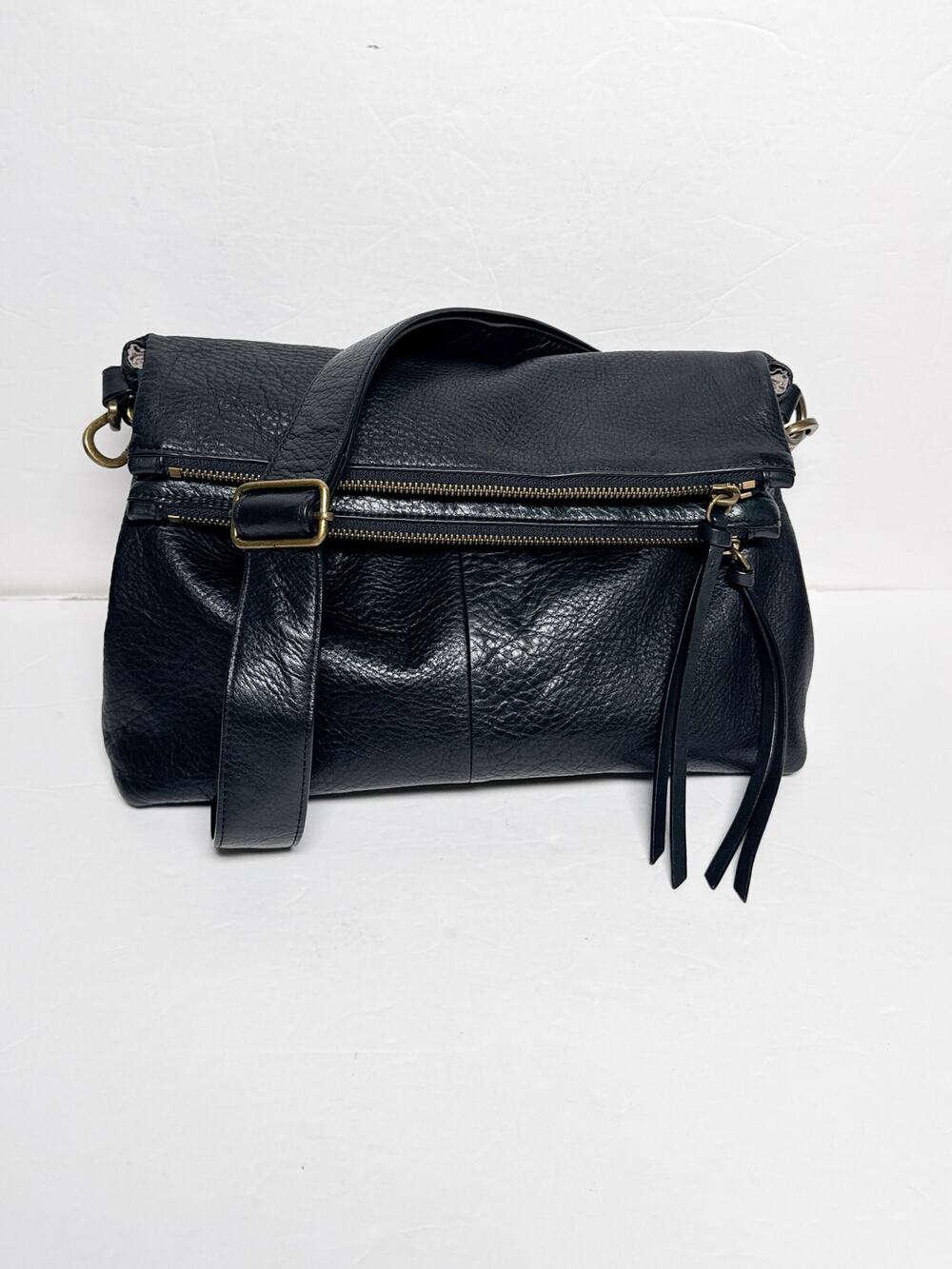 Classic Black Leather Crossbody with Zip Detail